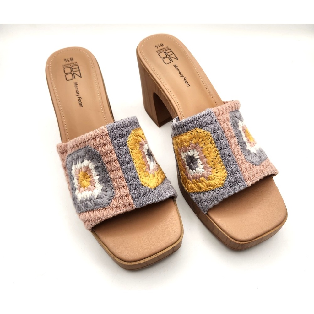 No Boundaries Women's Size 8.5 Crochet Block Heel Shoes BOHO Bohemian Hippie